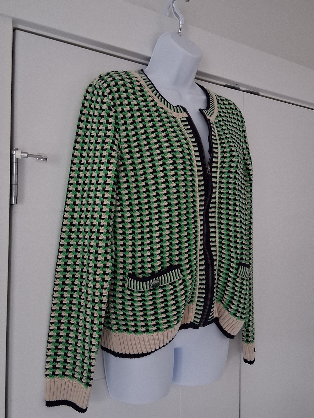 Olsen/ Henny/ Green, Navy, Cream, Knit Zip Cardigan/ Pocketed/ Size US S - Picture 2 of 14